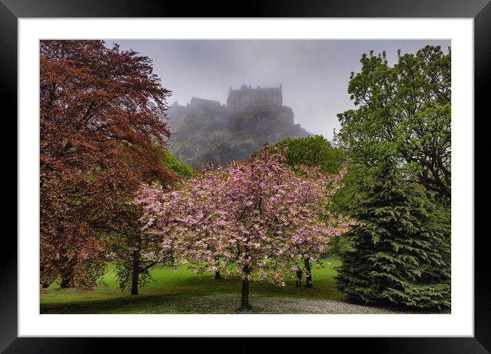 Princes Street Gardens And Edinburgh Castle In Fog Framed Mounted Print by Artur Bogacki