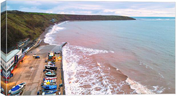 Filey Boat Ramp to Filey Brigg at High Tide Canvas Print by Tim Hill