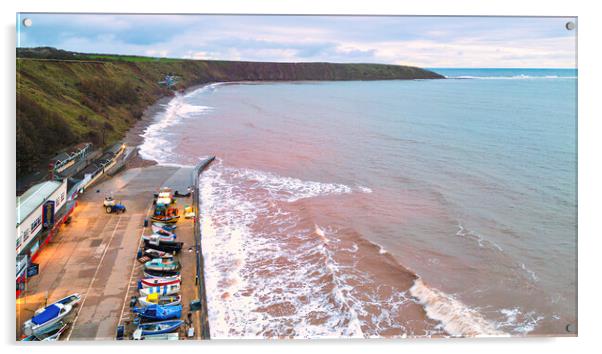 Filey Boat Ramp to Filey Brigg at High Tide Acrylic by Tim Hill