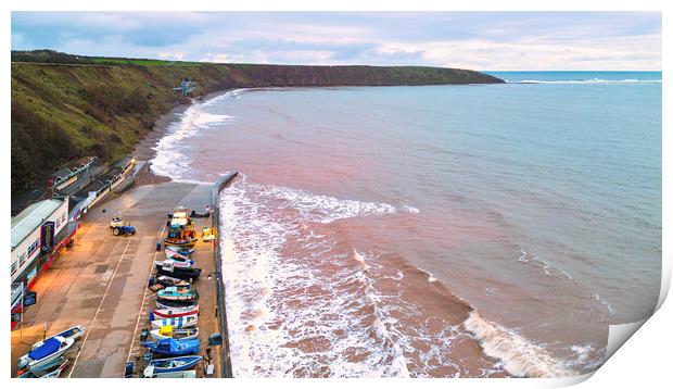 Filey Boat Ramp to Filey Brigg at High Tide Print by Tim Hill