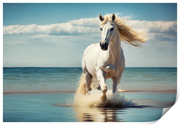 The imposing white stallion trots majestically on  Print by Guido Parmiggiani
