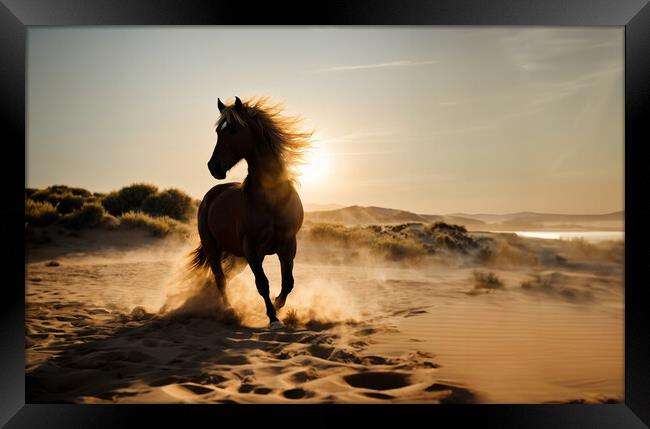 The imposing brown stallion trots majestically on  Framed Print by Guido Parmiggiani