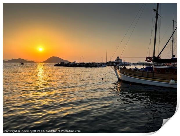 Turgutreis Harbour Sunset Vista Print by David Pyatt