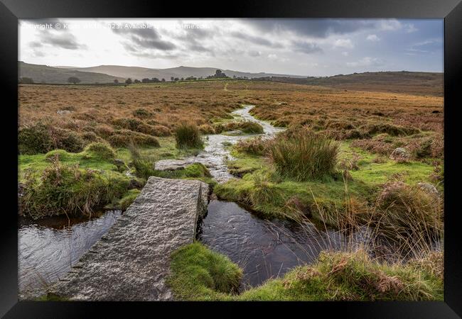 Small stream flowing towards Vixen Tor in Dartmoor Framed Print by Kevin White