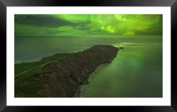 Filey Brigg Northern Lights Framed Mounted Print by Tim Hill