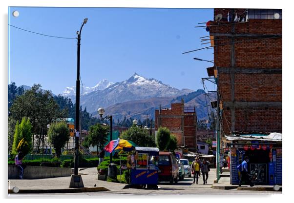 Downtown Huarez in Peru Acrylic by Steve Painter
