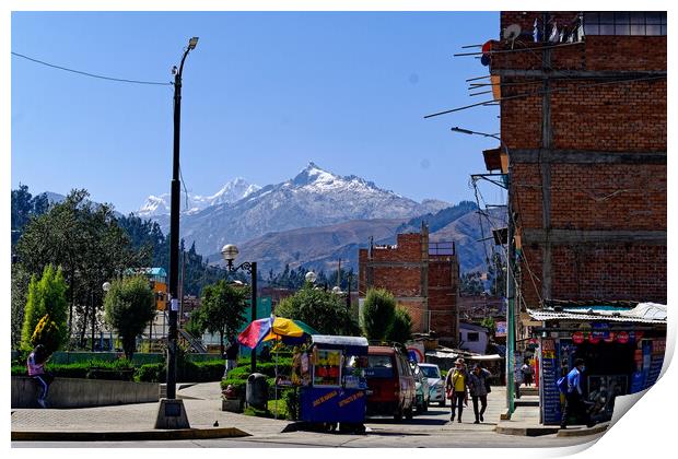 Downtown Huarez in Peru Print by Steve Painter