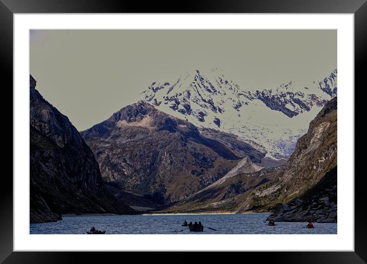 Boating on a glacial lake Framed Mounted Print by Steve Painter