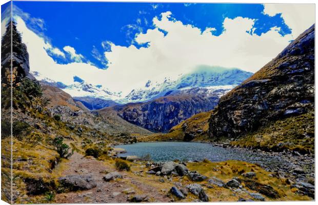 An Andes mountain tarn Canvas Print by Steve Painter