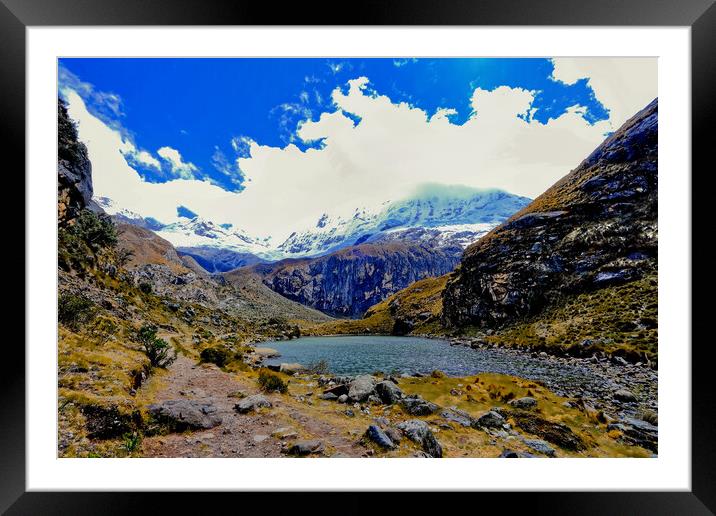 An Andes mountain tarn Framed Mounted Print by Steve Painter
