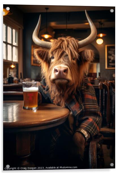 Highland Cow in the Boozer Acrylic by Craig Doogan