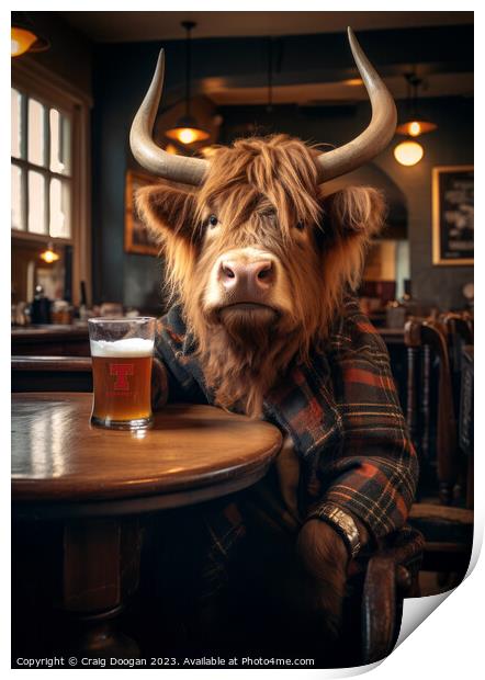 Highland Cow in the Boozer Print by Craig Doogan