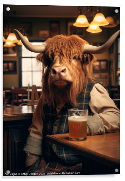Highland Cow on the Tennent's Acrylic by Craig Doogan