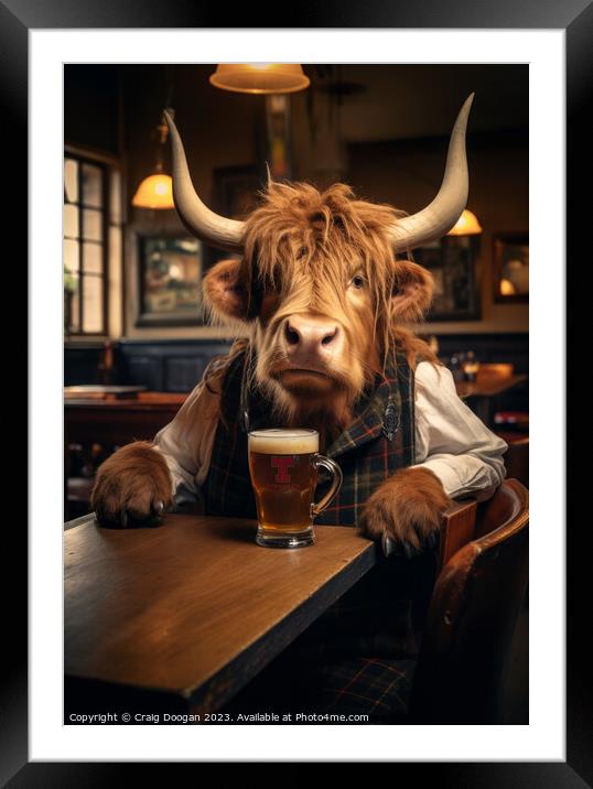 Highland Cow in the Tavern Framed Mounted Print by Craig Doogan