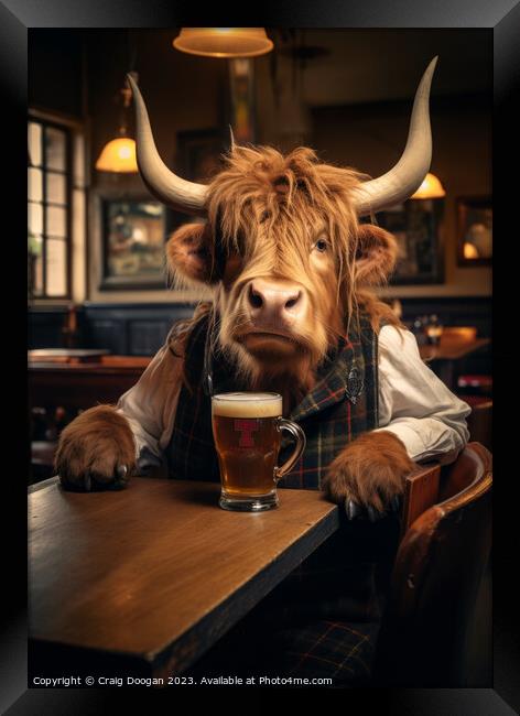 Highland Cow in the Tavern Framed Print by Craig Doogan