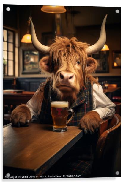 Highland Cow in the Tavern Acrylic by Craig Doogan