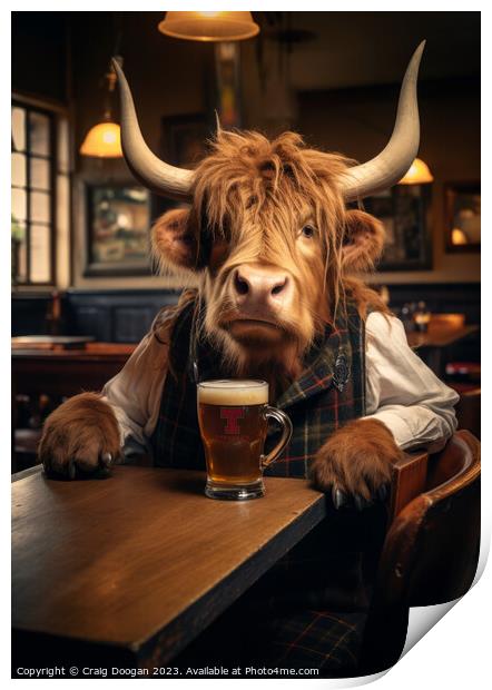 Highland Cow in the Tavern Print by Craig Doogan