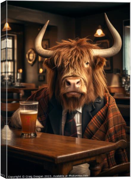 Highland Cow on the Booze Canvas Print by Craig Doogan