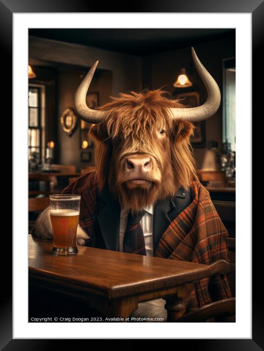 Highland Cow on the Booze Framed Mounted Print by Craig Doogan
