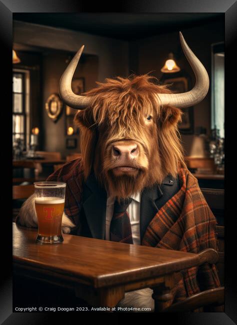 Highland Cow on the Booze Framed Print by Craig Doogan