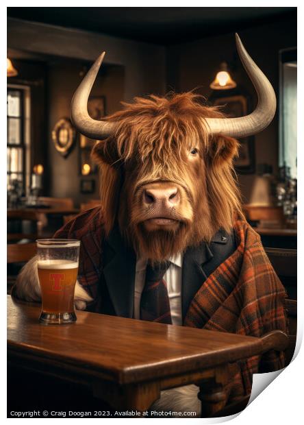 Highland Cow on the Booze Print by Craig Doogan
