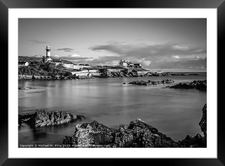 Shroove Lighthouse, Inishowen, Ireland in Black and White Framed Mounted Print by Michael Mc Elroy