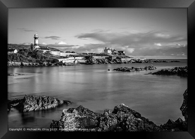 Shroove Lighthouse, Inishowen, Ireland in Black and White Framed Print by Michael Mc Elroy