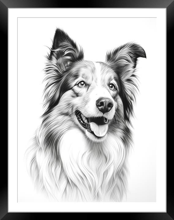 Collie Pencil Drawing Framed Mounted Print by K9 Art