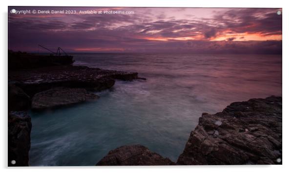 Sunrise Portland Bill Winch, Dorset Acrylic by Derek Daniel