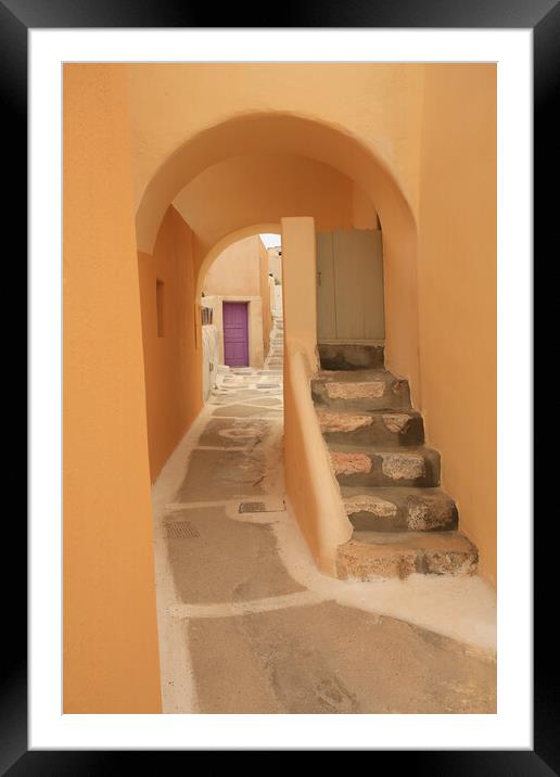 The beautiful narrow colorful streets of Emporio,  Framed Mounted Print by Olga Peddi