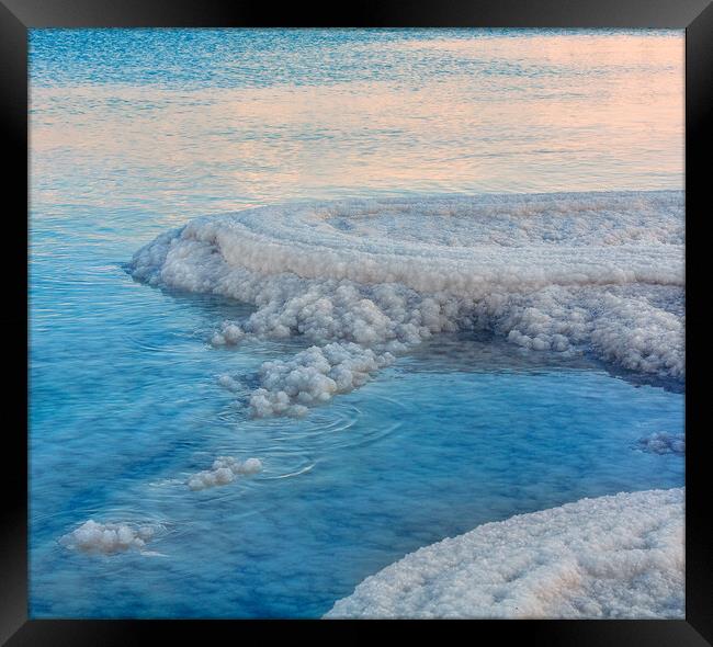 Salt deposits, typical landscape of the Dead Sea,  Framed Print by Olga Peddi
