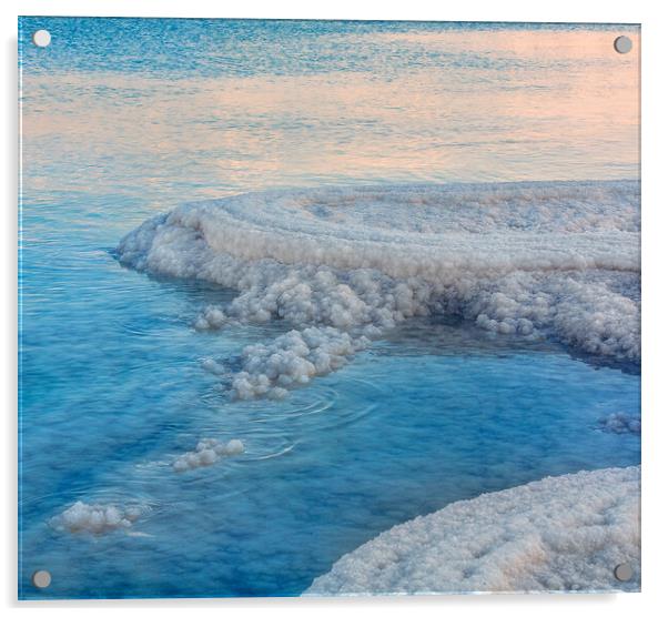 Salt deposits, typical landscape of the Dead Sea,  Acrylic by Olga Peddi