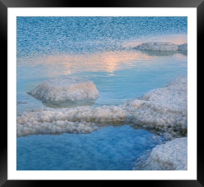 Salt deposits, landscape of the Dead Sea, Israel. Framed Mounted Print by Olga Peddi
