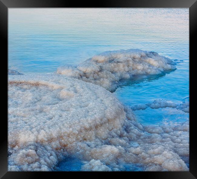 Salt deposits, typical landscape of the Dead Sea,  Framed Print by Olga Peddi