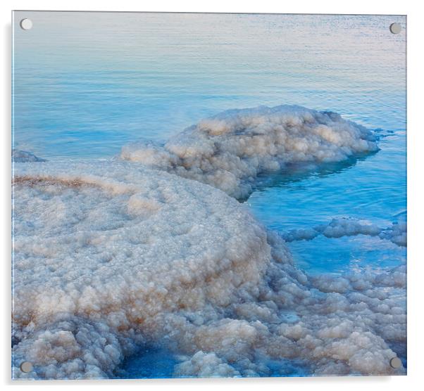 Salt deposits, typical landscape of the Dead Sea,  Acrylic by Olga Peddi
