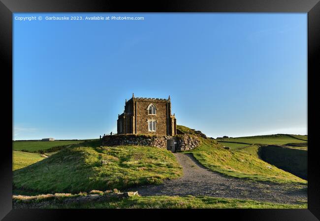Doyden Castle at evening, Port Quin, Cornwall Framed Print by  Garbauske