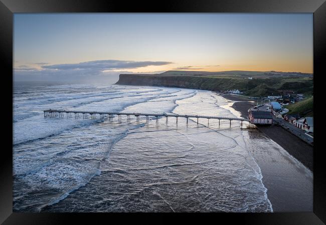Saltburn by the Sea Sunrise Framed Print by Apollo Aerial Photography