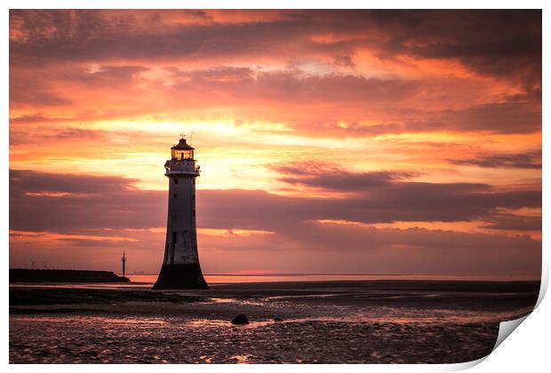 Fire Skies at New Brighton Print by Liam Neon