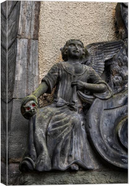 Angel With Skull In Greyfriars Kirkyard In Edinburgh Canvas Print by Artur Bogacki