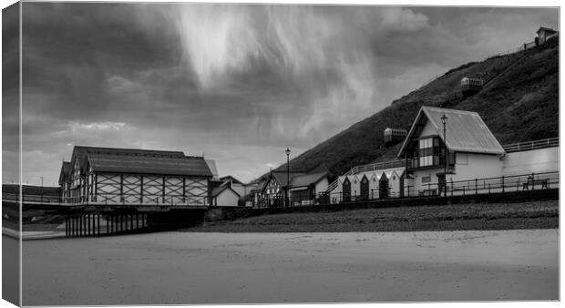 Saltburn Black and White: Sunrise and showers Canvas Print by Tim Hill