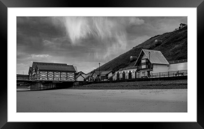 Saltburn Black and White: Sunrise and showers Framed Mounted Print by Tim Hill