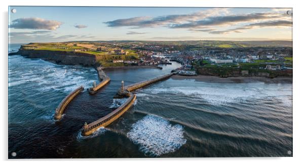 Whitby Harbour Sunset Acrylic by Apollo Aerial Photography