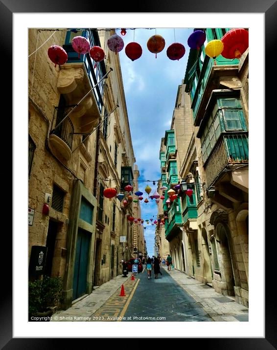 City Street Valletta Framed Mounted Print by Sheila Ramsey