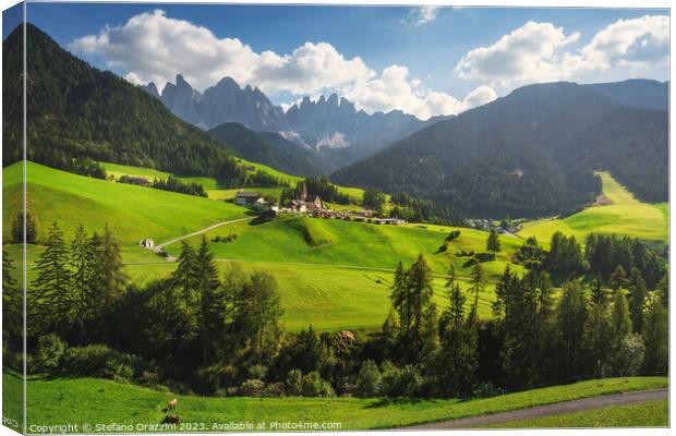 Dolomites, Santa Magdalena and Odle mountains. Italy Canvas Print by Stefano Orazzini
