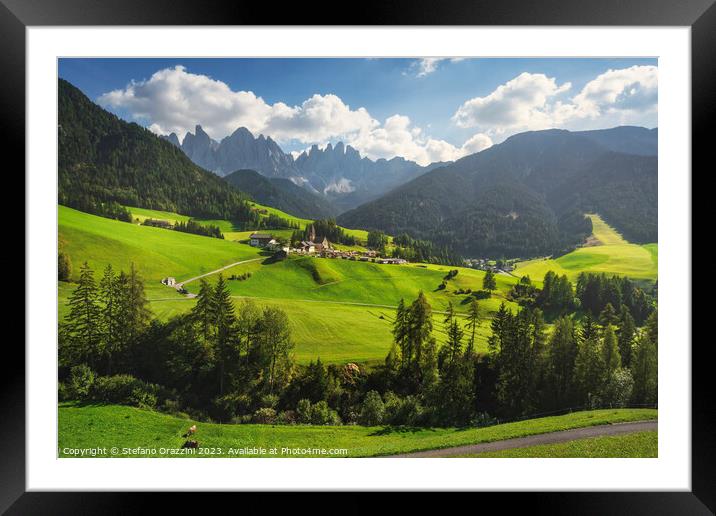 Dolomites, Santa Magdalena and Odle mountains. Italy Framed Mounted Print by Stefano Orazzini