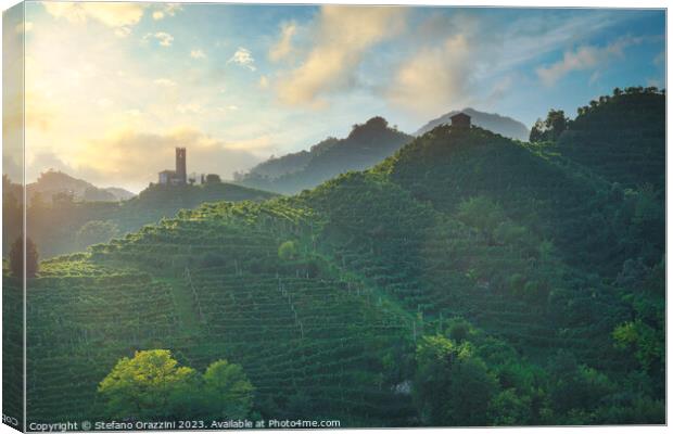 Prosecco Hills, vineyards and San Lorenzo church. Italy Canvas Print by Stefano Orazzini