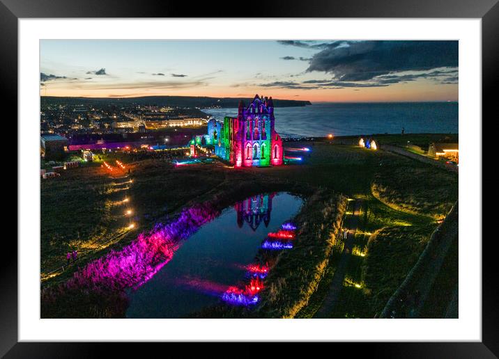 Whitby Abbey Night Lights Framed Mounted Print by Apollo Aerial Photography