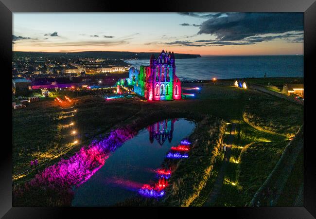 Whitby Abbey Night Lights Framed Print by Apollo Aerial Photography