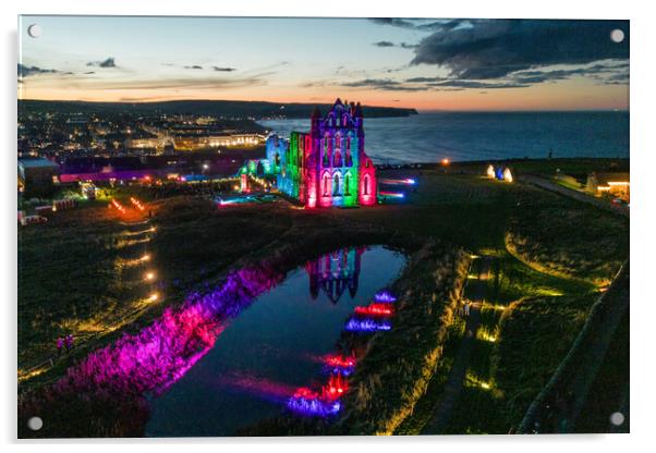 Whitby Abbey Night Lights Acrylic by Apollo Aerial Photography