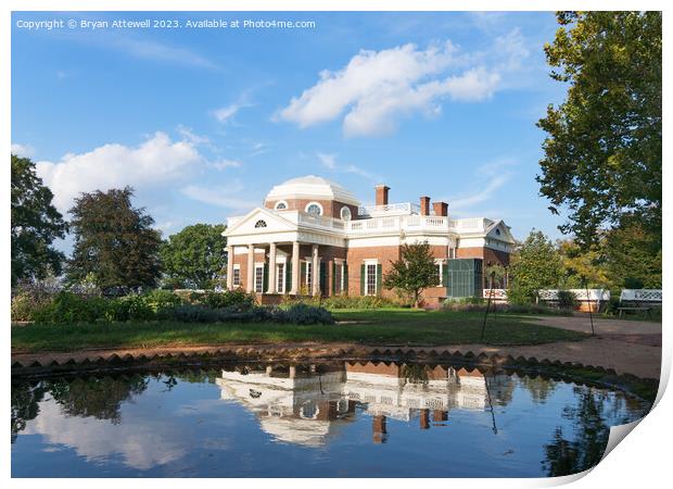 Thomas Jefferson's house at Monticello, Charlottes Print by Bryan Attewell